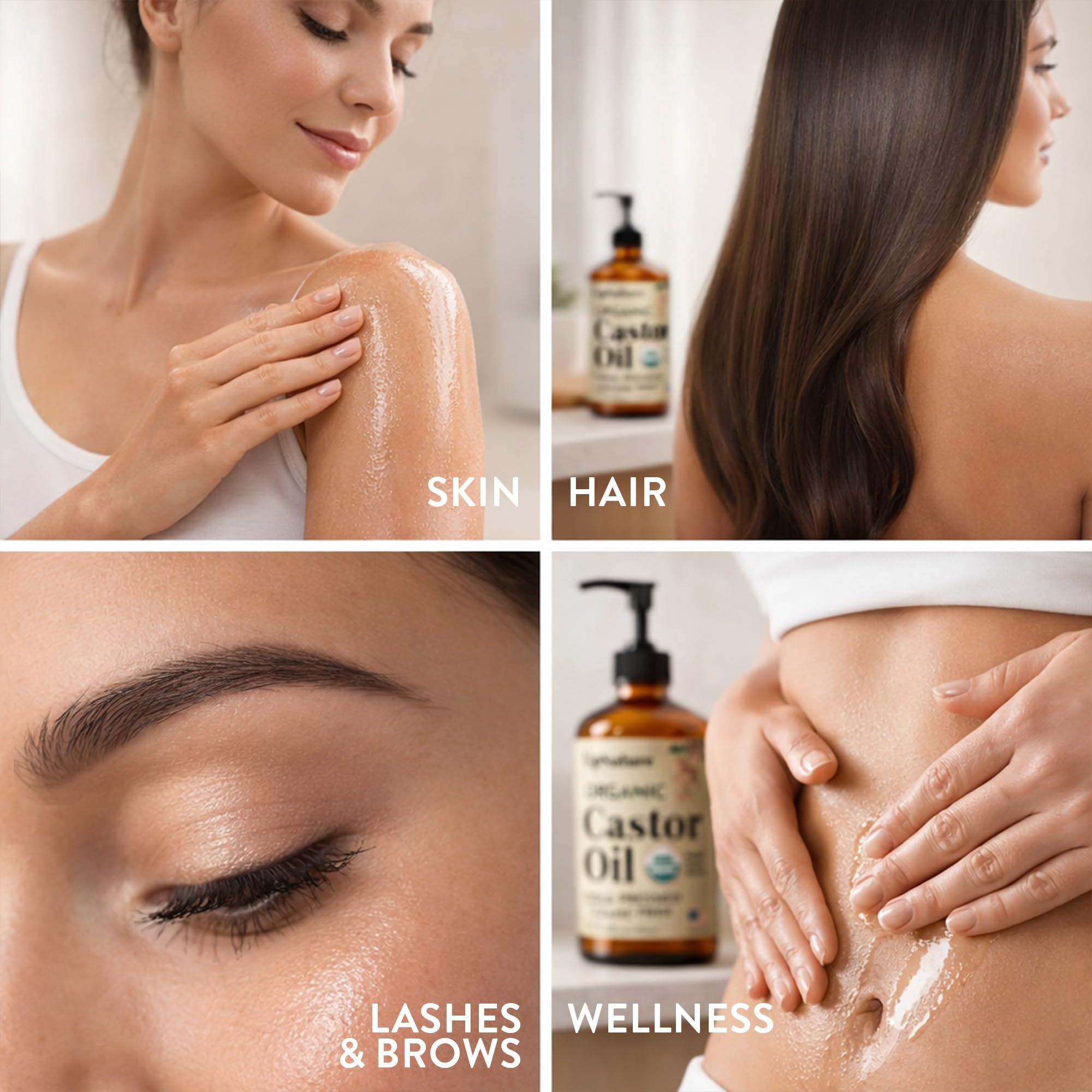 UpNature Organic Castor Oil Cold Pressed Glass Bottle 16oz - 100% Pure USDA Certified, Hexane Free - For Face, Hair & Skin